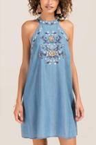 Francesca Inchess Bryn Embroidered Halter Shift - Chambray