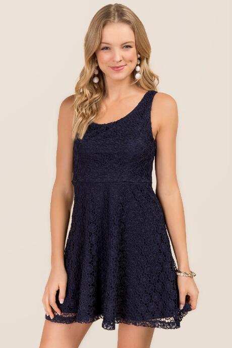 Mi Ami Evie Lace A-line Dress - Navy