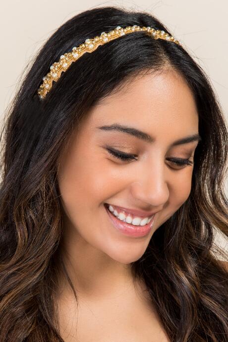 Francesca's Cara Pearl Embellished Headband - Gold