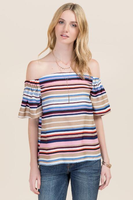 Mi Ami Hazel Off The Shoulder Multi Striped Top - Multi