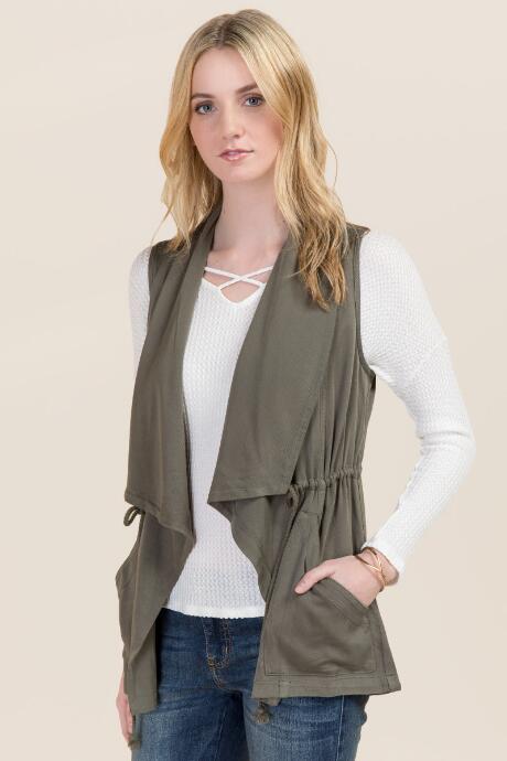 Francesca's Harper Draped Anorak Vest - Olive