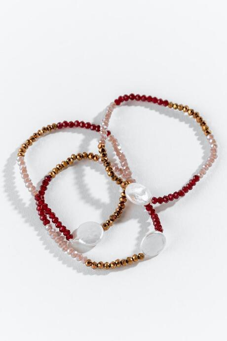 Francesca's Casey Pearl Stretch Bracelet Set In Burgundy - Burgundy