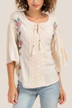 Francesca Inchess Kenley Tier Sleeve Peasant Blouse - Ivory