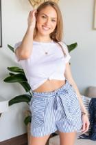 Francesca Inchess Collette Paperbag Striped Shorts - Blue