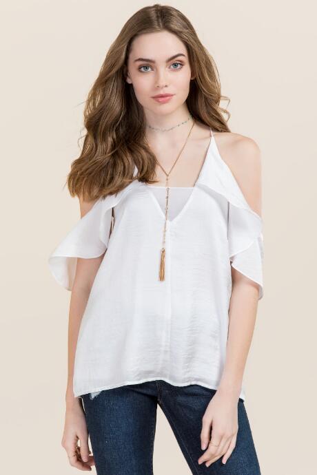 Blue Rain Brylee Hammered Satin Cold Shoulder Top - White