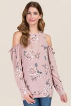 Francesca's Leona Cold Shoulder Floral Sweatshirt - Blush