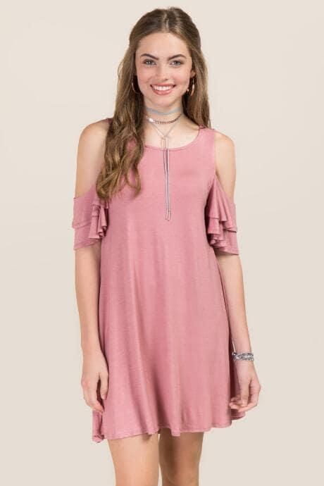 Francesca's Taryn Cold Shoulder Shift Dress - Rose