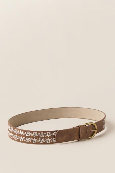 Francesca's Hilton Embroidered Distressed Belt - Cognac