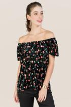 Line And Dot Liv Floral Velvet Off Shoulder Top - Peacock