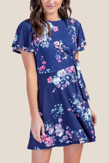 Francesca's Julia Knot Front Skater Dress - Navy