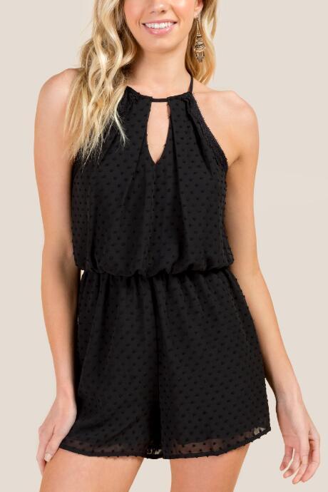 Francesca Inchess Deidre Swiss Dot Romper - Black