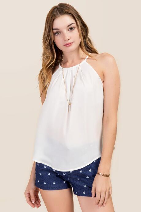 Miami Lena High Neck Pleated Tank - White