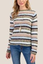 Francesca Inchess Emerson Striped Mixed Yarn Multi Stripe Sweater - Navy