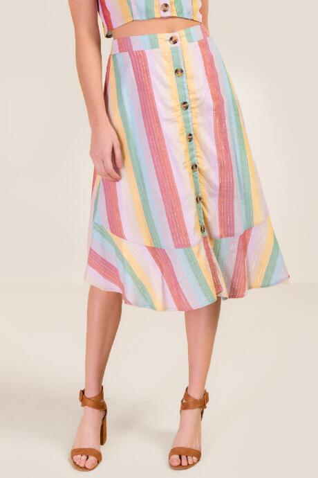 Francesca's Ashlee Big Button Striped Skirt - Multi