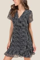 Francesca Inchess Ara Wrap Ruffle Basic A-line Dress - Black/white
