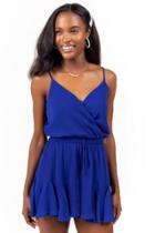 Francesca's Lorelle Ruffle Drawstring Romper - Blue