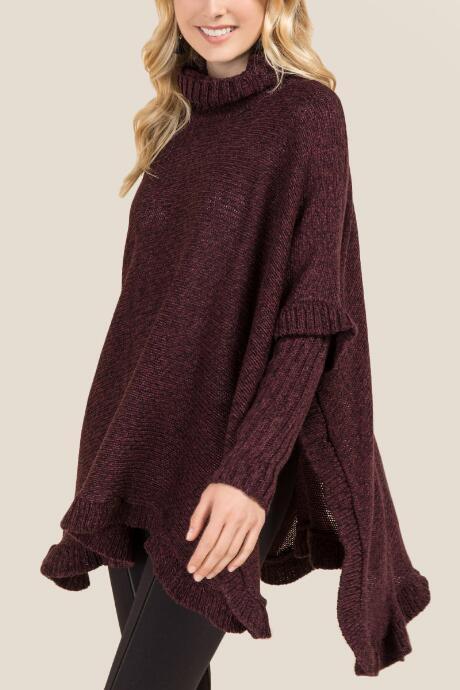 Francesca Inchess Castleberry Ruffled Poncho - Wine