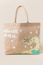 Francesca's Mermaids Are Real Jute Tote - Turquoise