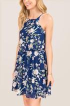 Francesca's Lauretta Floral A-line Dress - Navy