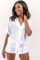 Francesca's Wren Front Knot Button Down Top - Ivory