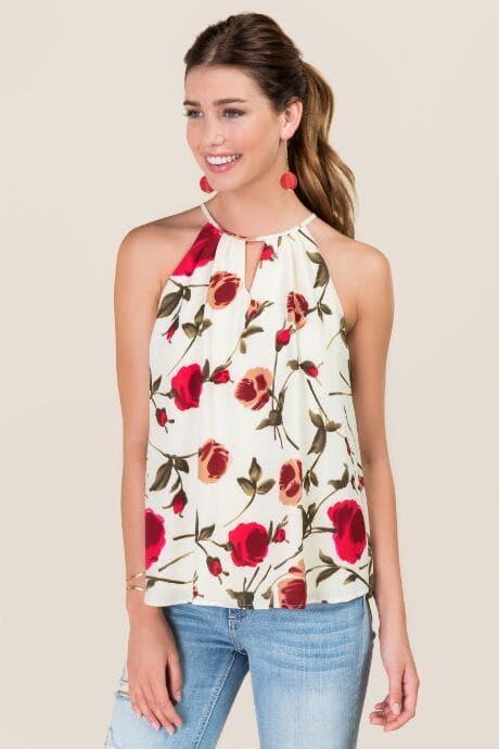 Blue Rain Layla High Neck Floral Tank - Ivory
