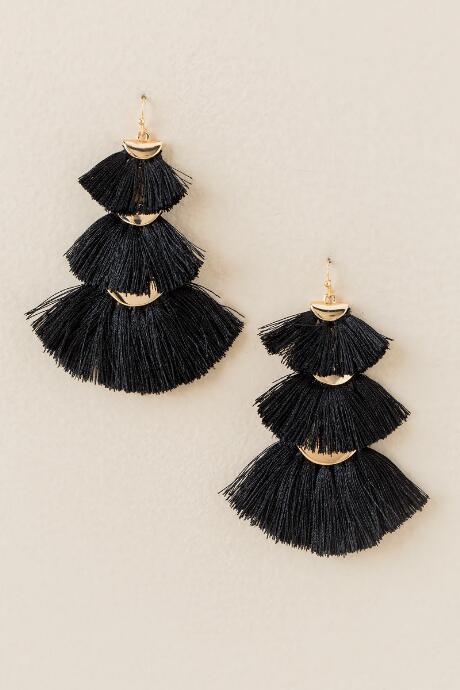 Francesca's Maye Stacked Tassel Earring In Black - Black
