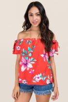 Blue Rain Evette Bright Floral Off The Shoulder Top - Red