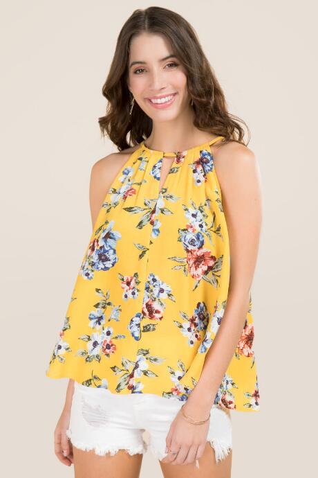 Blue Rain Clarabella Floral High Neck Tank - Yellow