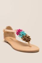 Olivia Miller Olive Pom Fringe T-strap Sandal - Natural