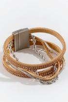 Francesca's Amy Chain Leather Wrap Bracelet - Rose/gold