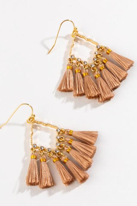 Francesca's Arden Teardrop Tassel Earrings - Champagne