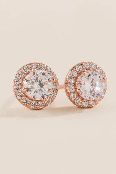 Francesca's Holly Cubic Zirconia Stud Earrings - Rose/gold
