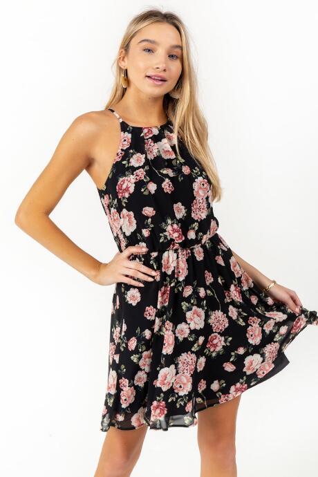 Francesca's Flawless Floral Dress In Black - Black
