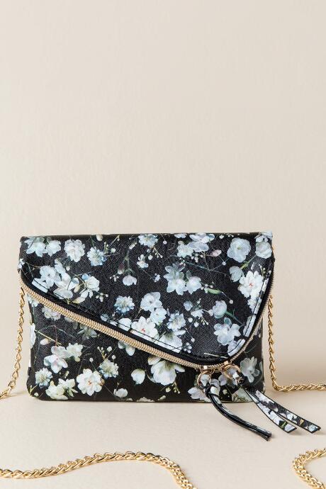 Francesca's Ottoline Mini Floral Crossbody Clutch - Black