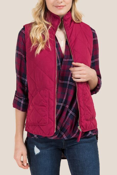 Mi Ami Amabella Quilted Side Zip Puffer Vest - Burgundy