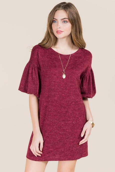 Alya Celena Poet Sleeve Knit Dress - Burgundy