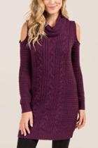 Francescas Aubrielle Cold Shoulder Sweater Dress - Purple