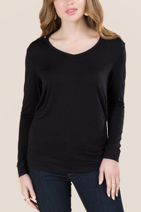 Jolie Clothing, Inc. Simone Long Sleeve Cut Out Basic Tee - Black