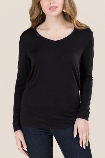 Jolie Clothing, Inc. Simone Long Sleeve Cut Out Basic Tee - Black
