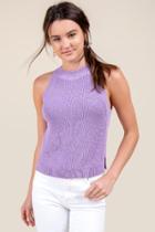 Francesca's Anika High Neck Sweater Tank - Lavender