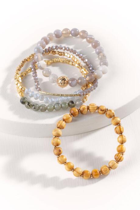 Francesca's Dorothy Metal Beaded Bracelet Set - Gray