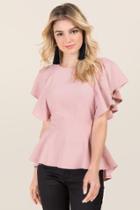 Blue Rain Marnie Flounce Sleeve Peplum Blouse - Rose