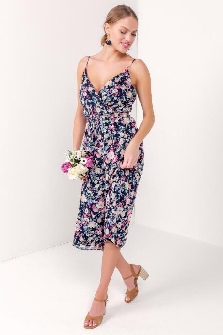 Francesca's Veronica Ditsy Floral Jumpsuit - Navy