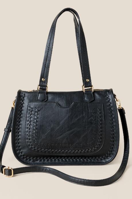 Francesca's Avery Distressed Satchel - Black