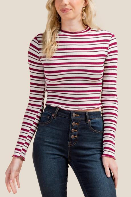 Francesca Inchess Camila Stripe Crop Ribbed Top - Brick