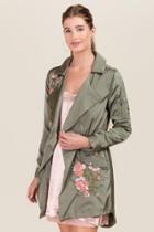 Francesca's Larissa Cinched Waist Embroidered Anorak - Olive