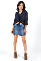 Francesca's Kenzy Pinstripe Button Down Top - Navy