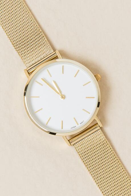 Francesca's Calista Minimal Mesh Band Watch - Gold