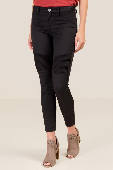 Francesca's Jennifer Mid Rise Moto Jeans - Black