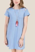 Francesca's Sunny Lattice Sleeve Knit Dress - Oxford Blue